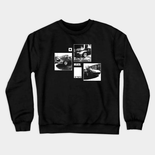 Mazda Miata MX-5 NB Black 'N White Archive (Black Version) Crewneck Sweatshirt by Cero